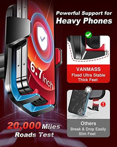 VANMASS 【2025 Strongest & Military-Grade Car Phone Mount 【Patent & Safety】 Ultimate Cell Phone Holder Best Handsfree Stand for Dash Windshield Vent for iPhone 16 Pro Max 15 14 Android & Truck, Red - Image 4