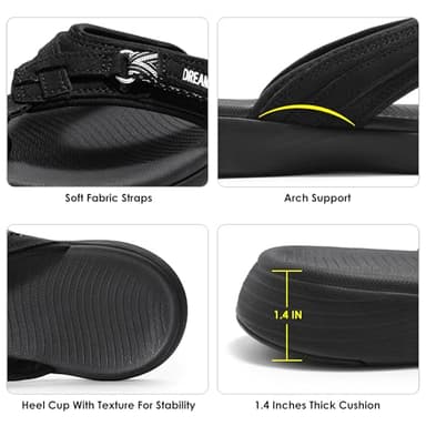 DREAM PAIRS Women's Arch Support Flip Flops Comfortable Thong Sandals,Size 6.5,Black,Breeze-1 - Image 4