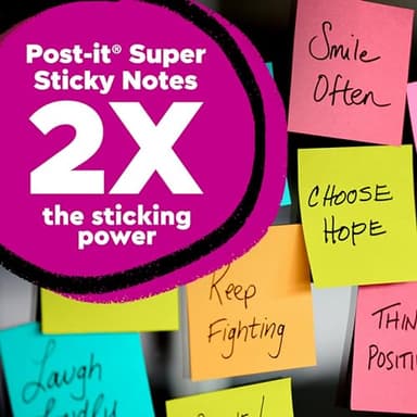 Post-it Super Sticky Notes, 3x3 in, 6 Pads, 2X The Sticking Power, Energy Boost Collection, Bright Colors (Orange, Pink, Blue, Green),Recyclable (654-6SSAU) - Image 3