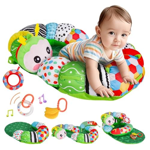 SAIMAND 3-in-1 Tummy Time Pillow for Baby 0-6 Months, Detachable Caterpillar Tummy Time Playmat for Newborns, Soft Baby Toys 0-3-6-12 Months, Play Mat for Babies Boy Girl - Image 1