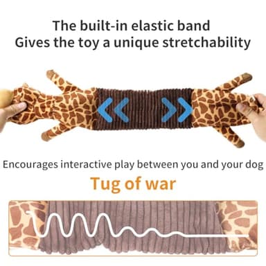 MEWMINGLE 3-in-1 Squeaky Dog Toy for Chewer (Squeaker, Crinkle Paper & Elastic Band), Durable Interactive Puppy Plush Stuffed Chew Toy for Boredom, Tug of-War, for Small Medium Large Breed (Giraffe) - Image 4
