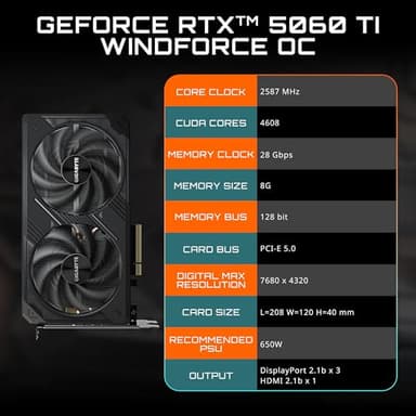 GIGABYTE GeForce RTX 5060 Ti WINDFORCE OC 8G Graphics Card, 8GB 128-bit GDDR7, PCIe 5.0, WINDFORCE Cooling System, GV-N506TWF2OC-8GD Video Card - Image 2