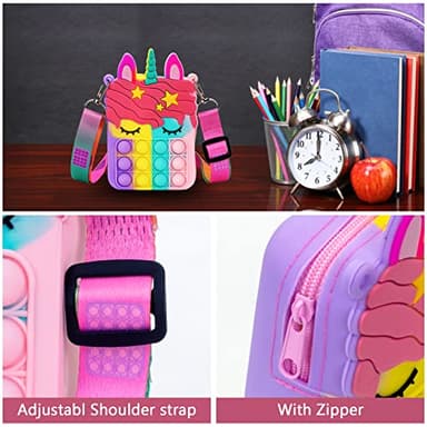 Civan Small Pop Purse,Unicorn Pop Purse for Girl Boy and Women Pop Bag with Unicorn Pop Toy,Shoulder Bag Fidget Toys Pop Fidget Backpack Toy for ADHD Anxiety School Backpack Silicone Bag Pop for Girls - Image 3