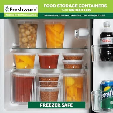 Freshware Food Storage Containers [50 Set] 8 oz Plastic Deli Containers with Lids, Slime, Soup, Meal Prep Containers, BPA Free, Stackable, Leakproof, Microwave, Dishwasher and Freezer Safe - Image 7