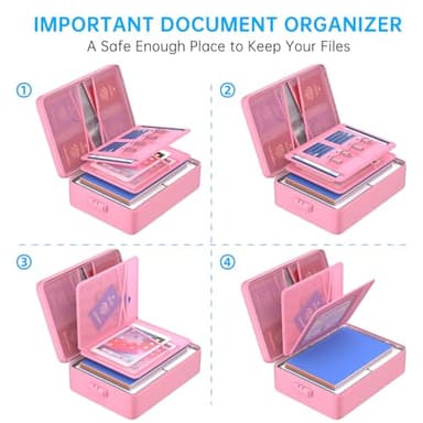 ENGPOW 5200°F Fireproof Document Bag with Lock, Upgraded Heat Insulated Fireproof＆Waterproof Box 8 Layers Document Organizer, Portable Home Travel Safe Storage Box for Important Files, Laptop, Pink - Image 5