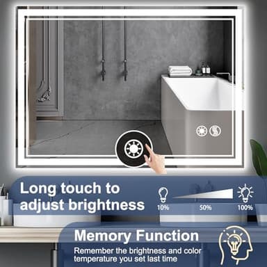 40“ x 32” Bathroom Mirror with Lights LED Mirror for Bathroom Anti-Fog Dimmable 3 Colors Memory Function Vanity Smart Mirror Home Decor Wall Mounted Horizontal/Vertical - Image 5