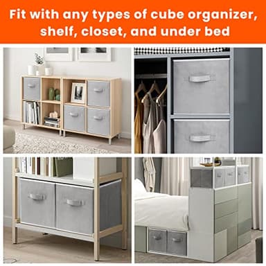Criusia Heavy Duty Fabric Storage Cubes, Collapsible Storage Organizer Bins for Shelves Closet, Baskets for Clothes, Blankets, Toys, Grey, 11 inches, 8 Pack - Image 6
