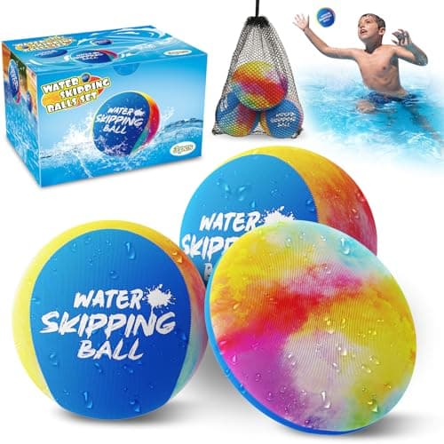 Skipping Water Balls- 3 Pack Water Bouncing Ball, Ink-Splashed Colorful Skip Balls for Pool Play, Summer Fun Beach Toys & Games for Kids 5-8-12 and Adult Games - Image 1