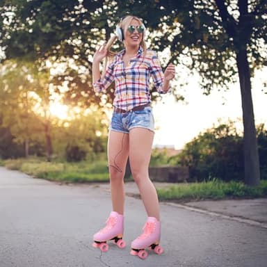 Nattork Roller Skates for Women Outdoor Indoor Four-Wheel Fun Fashionable Roller Skates for Men Girls Boys Pink - Image 3