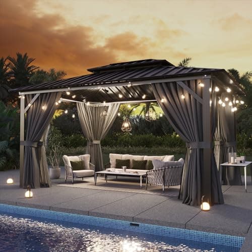 Aoxun 10'x12' Hardtop Gazebo, Aluminum Frame Canopy with Double Galvanized Steel Roof, Outdoor Metal Pavilion with Netting, Curtains for Backyard, Patio and Deck - Image 1
