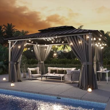 Aoxun 10'x12' Hardtop Gazebo, Aluminum Frame Canopy with Double Galvanized Steel Roof, Outdoor Metal Pavilion with Netting, Curtains for Backyard, Patio and Deck - Image 1