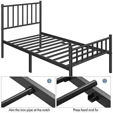 Yaheetech Twin Bed Frame Metal Platform Bed Frame Mattress Foundation with Spindle Headboard & Footboard/No Box Spring Needed/14 Inch Underbed Storage/Firm Support & Easy Set up Structure, Black - Image 8