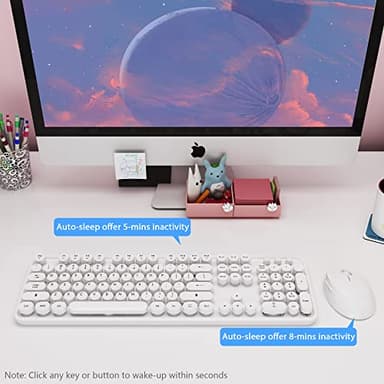 Wireless Keyboard Mouse Combo, 104 Keys Cute White Keyboard with Number Pad & Mouse for Windows, Computer, PC, Notebook, Laptop (White) - Image 2