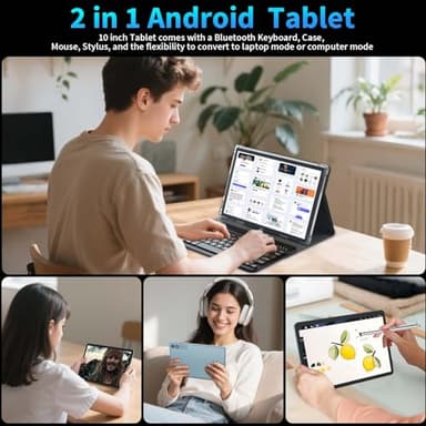 2025 Android 15 Tablet with Keyboard, 24GB+128GB+2TB Expand, 10.1 Inch Octa-Core 2-in-1 Tablets with 5G/2.4G WiFi, 8000mAh, BT5.0, GMS Certified, with Mouse, Case, Stylus, Split Screen(Black case) - Image 7