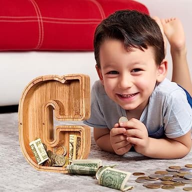 SummiDate Wooden Letter Piggy Bank| Piggy Bank for Boys Girls Toddler| Alphabet C Money Bank| Coin Bank Birthday Gift for Kids|Birthday Gift for Kids (C) - Image 7
