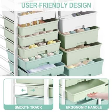 SYKIARIOL 14 Drawer Rolling Cart with Tabletop & DIY Pegboard, Storage Cart with Wheels, Classroom Organizers Utility Cart for Office Home School, Art Supplies, Mobile Craft Organizer, Green - Image 6