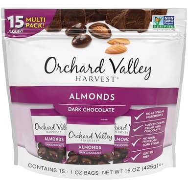 Orchard Valley Harvest Dark Chocolate Almonds, 1 Ounce Bags (Pack of 15), Gluten Free, Non-GMO, No Artificial Ingredients - Image 1