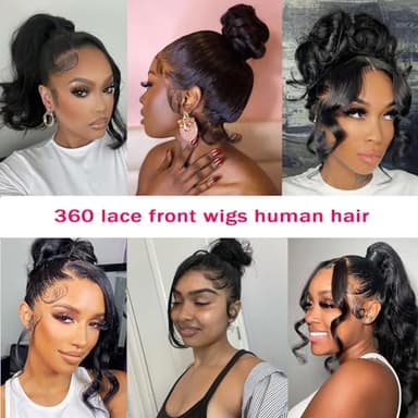 Umeiw 360 Lace Front Wigs Human Hair Pre Plucked Transparent Lace Frontal Wigs for Black Women 360 Hd Full Lace Human Hair Wigs 150% Density Natural Black 12 Inch - Image 5