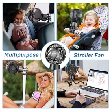 20000mAh Portable Stroller Fan, 120° Auto Oscillation, 3-IN-1 with Power Bank LED Light Detachable Flexible Tripod Rechargeable Battery Powered Clip On Fans Desk for Baby Crib Car Seat Travel - Image 9