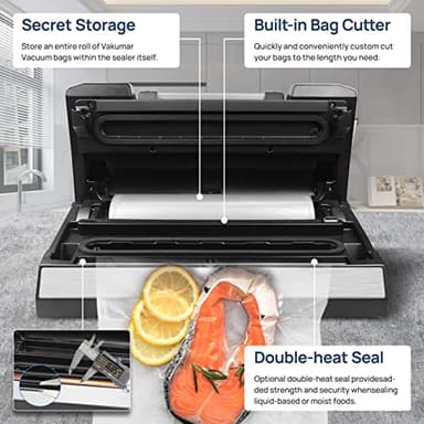 Vakumar Liquid Vacuum Sealer Machine, 90Kpa Vacuum Sealer Machine Preservation Dry/Moist/Liquid Modes, LED Indicator Light, Handle Locked Design, Built-in Cutter and Bag Storage, Removable Drip Tray - Image 3