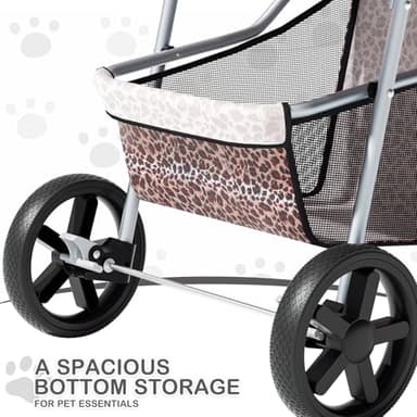 MoNiBloom 3 Wheels Pet Dog Cat Stroller for Small Medium Dogs Cats, Lightweight Foldable Jogger Stroller w/Storage Basket & Cup Holder, Leopard Print - Image 13