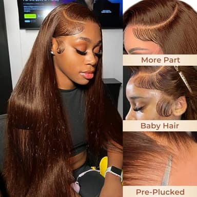 AMIRTY 250% Density Chocolate Brown Lace Front Wigs Human Hair for Women 13X4 HD Transparent Lace Front Wigs Brazilian Virgin Straight Wig Human Hair Pre Plucked 28Inch - Image 2