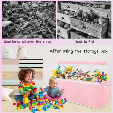 Boxgambol Extra Large Toy Box, Toy Storage Organizer with Lid, Oxford Fabric Collapsible Sturdy Toy Chest Bins Baskets for Livingroom,Playroom, Nursery, Bedroom, Closet (Pink) - Image 6