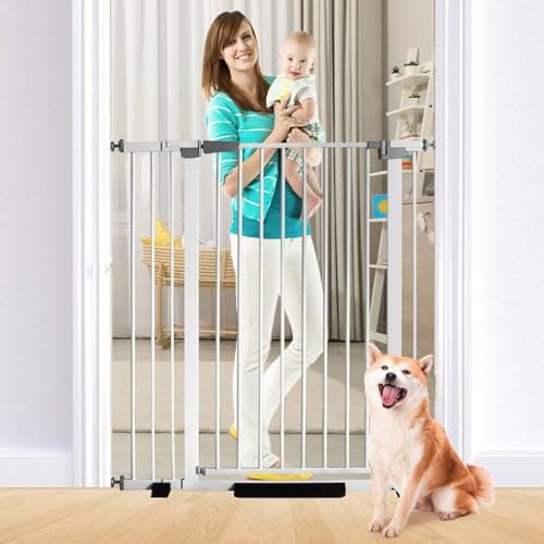 41 Inch Tall Baby Gate Auto Close Dog Gate Adjustable 29.92"-43.71" Wide Pressure Mounted Walk Through Swing Pet Gate for Doorways (White, 29.92"-43.71" Wide) - Image 1