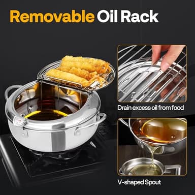 VIVOHOME 8.3 Inch 2.2 L 304 Stainless Steel Deep Fryer Pot with Tong, Tempura Fryer Pan with Thermometer for Chicken, Fish, French Fries, Shrimp - Image 6