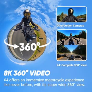 Insta360 X4 Motorcycle Handlebar Bundle - Waterproof 8K 360 Action Camera, 4K Wide-Angle Video, Invisible Selfie Stick Effect, Removable Lens Guards, 135 Min Battery Life, AI Editing, Stabilization - Image 2