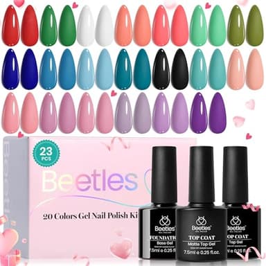 Beetles Gel Nail Polish Set 20 Colors White Black Nude Gel Polish with Base Coat Matte Glossy Top Coat Trendy Colors Uv LED Lamp Nails Gifts for Women Vibrant Subtle - Image 7