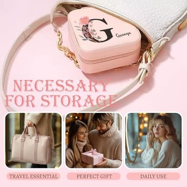 Personalized Jewelry Box with Initial and Name and Flower Custom Travel Leather Jewelry Organizer Box for Women Maid of Honor Gifts Birthday Valentine's Day Christmas Gifts for Girls and Mom - Image 5