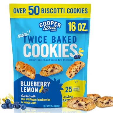 Cooper Street Twice-Baked Blueberry Lemon Biscotti Cookies (16 oz) – Over 50 Biscotti per Bag Loaded with Real Fruit, Italian Style Snacks Ideal with Coffee or Tea - Dairy, Peanut & Soy Free, Kosher - Image 1