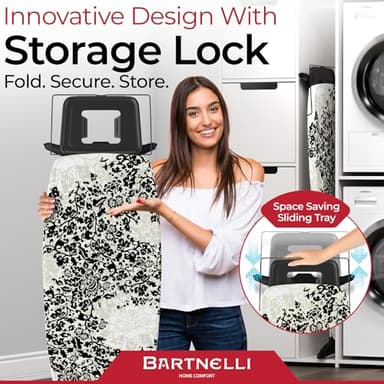 Bartnelli Pro Luxury Ironing Board - Extra Wide 62x19” Steam Iron Rest, Adjustable Height, T-Leg Foldable, European Made - Image 5