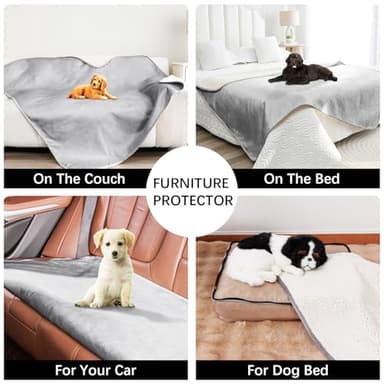 Bigbeer Waterproof Dog Blankets for Extra Large Dogs, Washable Pet Blanket for Indoor Cats, Plush Sherpa Puppy Throw Furniture Protector for Bed Couch Sofa(50"x60",XL,Darkgrey) - Image 3