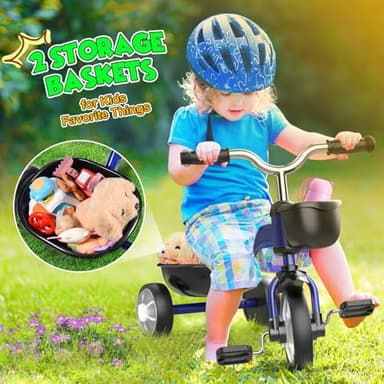 Toddler Tricycle for1-3 3-5 Year Olds, Toddler Toys Baby Bike with 3 Colorful Lighting Wheels, Toys for Ages 2-4, 3-Level Adjustable Seat, 2 3 4 5 Year Old Girl Boy Birthday Gifts Blue - Image 6