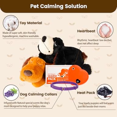 Trail Tail Dogs Calming Toy with Heartbeat, Dog Anxiety Relief Calming Aid,Anxiety Relief for Dogs Calming,Box Included a pet Calming Collars,48h Warm Pack,Plush Puppy Toy,Heartbeat Toy(Black) - Image 3