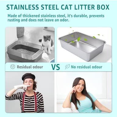 FUTAM Stainless Steel Litter Box, 23.6“x15.7"x6" Deep Stainless Steel Cat Litter Box Extra Large, XL Metal Litterbox for Big Cats with High Sides, Non Stick Surface, Easy to Clean - Image 4