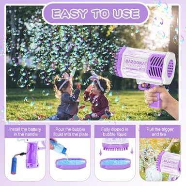 Bubble Gun, 69 Holes Bubble Machine Bubbles Kids Toys for Boys Girls Age 3 4 5 6 7 8 9 10 11 12 Year Old, Summer Outdoor Toy Birthday Wedding Party Halloween Favors - Image 8