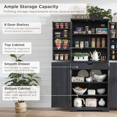 ACCOHOHO 72" Tall Kitchen Pantry, Farmhouse Storage Cabinet with Barn Door, Organizer, Drawer and Adjustable Shelves, Rustic Wood Cupboard for Kitchen, Dining Room, Bathroom, Black - Image 4
