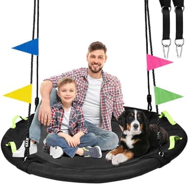 HeyZoo 48 inch Tree Swing, Larger Saucer Flying Swing for Whole Family, 900lbs Weight Capacity, with Adjustable Hanging Straps, for Outdoor Backyard, Gifts for Kids, Black - Image 1