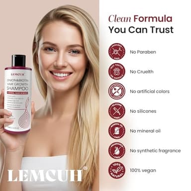 Onion & Biotin Hair Growth Shampoo: Infused With Natural Rosemary Tea Tree Anti Hair Loss Shampoo - Scalp Smooths Thickening Formula Support Hair Regrowth For Women Men 12.5Fl Oz - Image 7