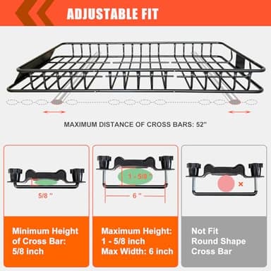 MeeFar Roof Rack Carrier Basket Universal Rooftop 65" X 39" X 6" Large Size Roof Rack + Waterproof Bag 20 Cubic Feet (51" 40" 17"), and Cargo Net with Attachment Hooks, Ratchet Straps - Image 4