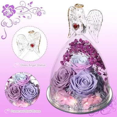 Tiaronics Mothers Day Rose Gifts for Women, Large Angel Figurines with Real Roses, Preserved Real Flower Rose for Her-MultiPurple - Image 4