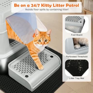 SZEE XL Stainless Steel Litter Box, Top Exit Design, Non Stick, No Smell, Easy Cleaning, Activated Charcoal Odor Control Design, Half/Fully Enclosed Design, Footboard, Trapping Mat & Scoop Included - Image 7