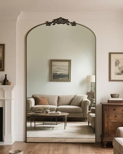 Antok Arched Full Length Mirror, 81"x41" Floor Mirror with Carved, Full Body Mirrors for HomeDecor, Standing/Halling Large Wall Mirror for Bedroom, Living Room, Cloakroom, Bronze, Retro Style - Image 1