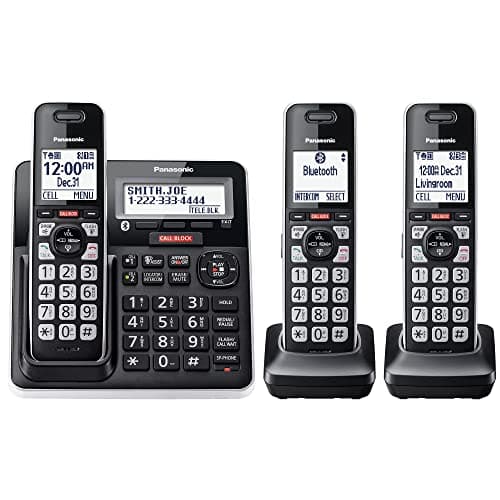 Panasonic Cordless Phone with Advanced Call Block, Link2Cell Bluetooth, One-Ring Scam Alert, and 2-Way Recording with Answering Machine, 3 Handsets - KX-TGF973B (Black with Silver Trim) - Image 1