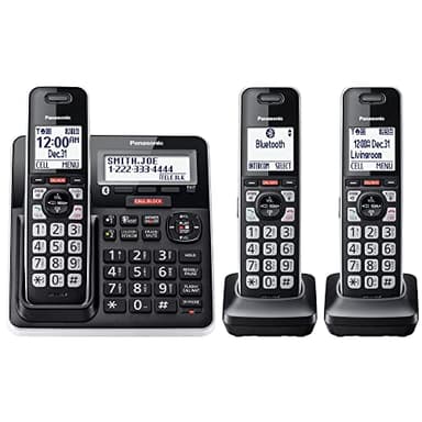 Panasonic Cordless Phone with Advanced Call Block, Link2Cell Bluetooth, One-Ring Scam Alert, and 2-Way Recording with Answering Machine, 3 Handsets - KX-TGF973B (Black with Silver Trim) - Image 1