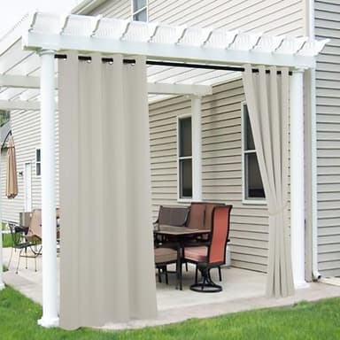 RYB HOME Outdoor Curtains for Patio Waterproof - Blackout Thermal Insulating Outside Deck for Gazebo Pavilion Pergola Arbor Sun Room, W 52 x L 96 inch, 2 Panels, Natural - Image 1