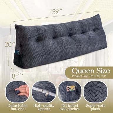 ZOEMO Headboard Wedge Pillow Large Headboard Pillow Wedge Pillow Headboard Soft and Supportive Bed Rest Reading Pillows for Sitting in Bed with Removable Cover - Image 2